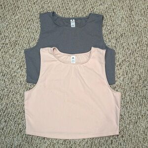 Yogalicious Crop Top Work Out Shirts High Neck Gray and Peach Women’s Size Large